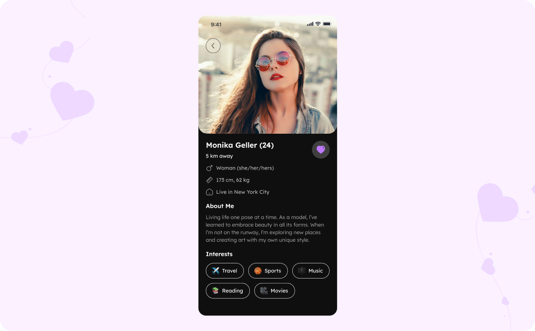 Dating app user profile screen design
