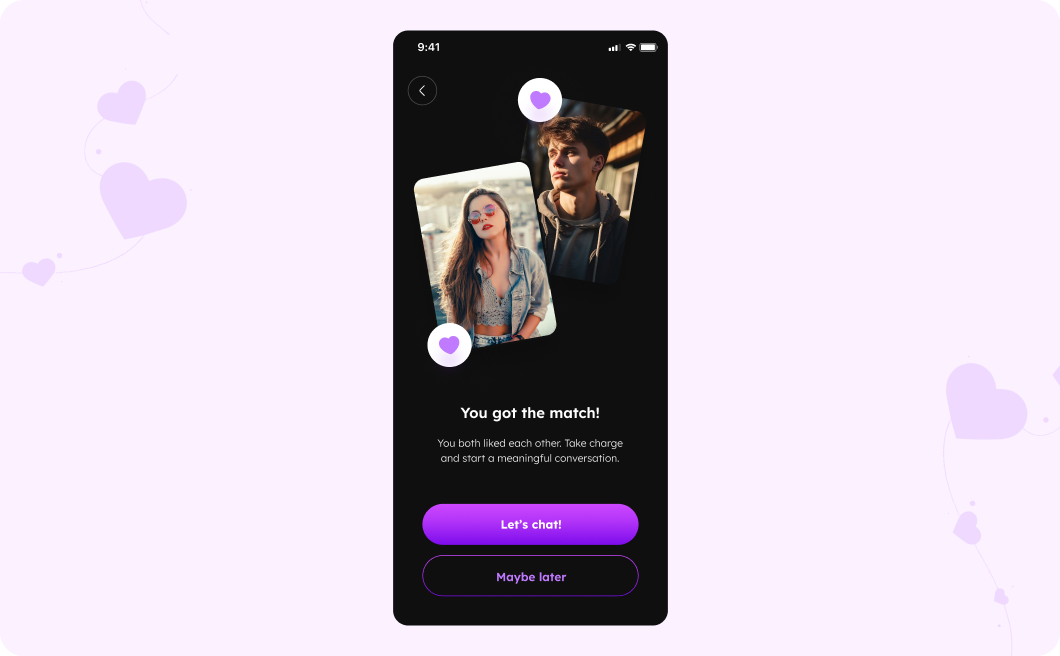 Dating app matching algorithm screen design