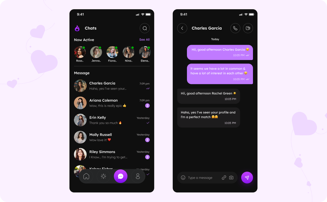 Dating app Chat and messaging screen design