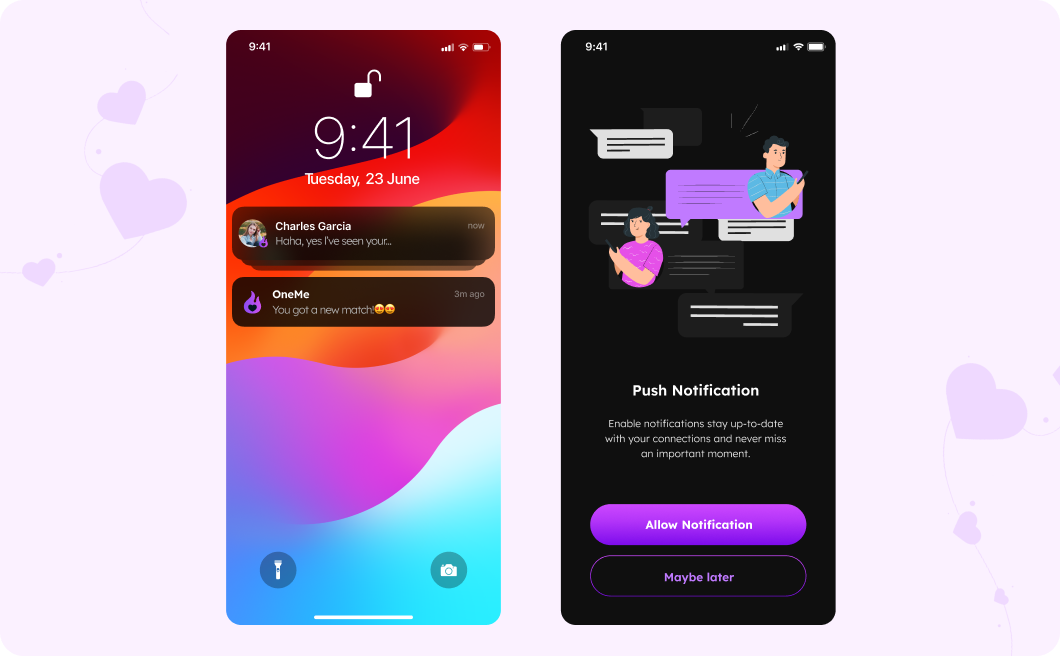 Dating app push notification screen design