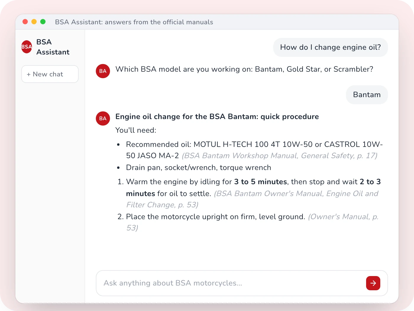 BSA Chatbot: AI Motorcycle Support Platform