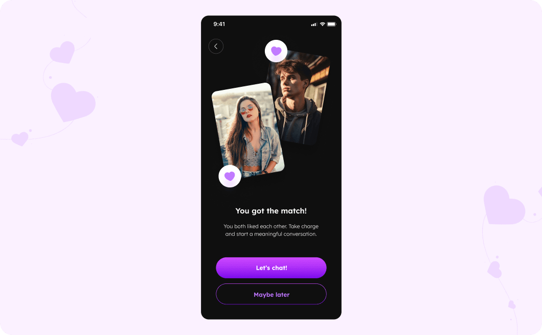 Dating app matching algorithm screen design